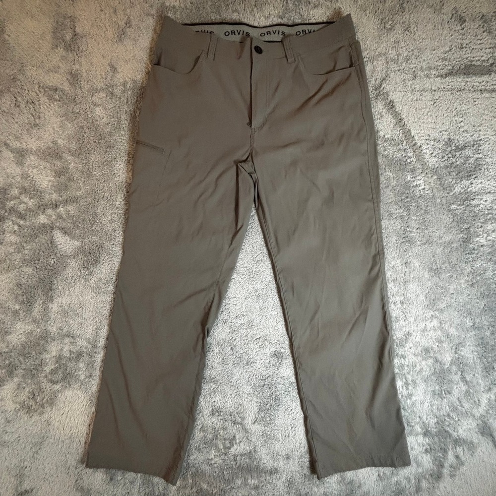 Orvis Mens 36x29 Tech Pants Olive Green Water Repellent Stretch Hiking Trousers